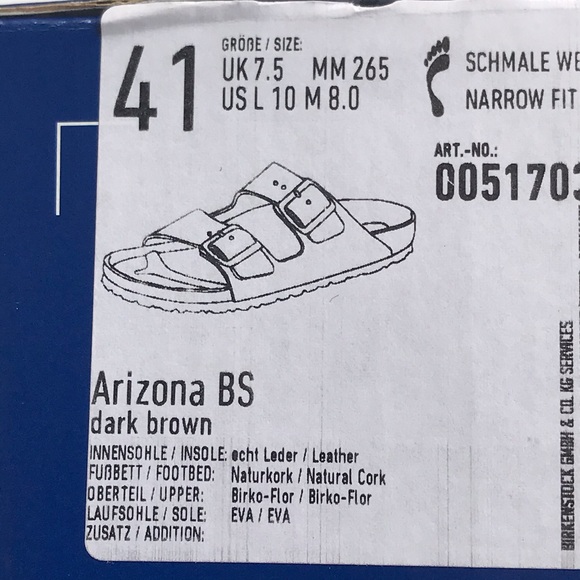 New! Birkenstock Arizona BS Dark Brown Leather Sandals Sz 41 Women 10 Men 8 - Picture 8 of 9